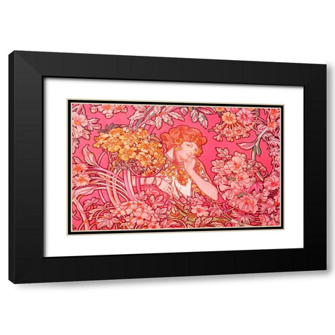 Mucha Woman Among Flowers Arch Vers Black Modern Wood Framed Art Print with Double Matting by Vintage Apple Collection