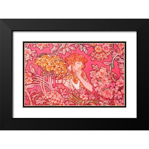 Mucha Woman Among Flowers Arch Vers Black Modern Wood Framed Art Print with Double Matting by Vintage Apple Collection
