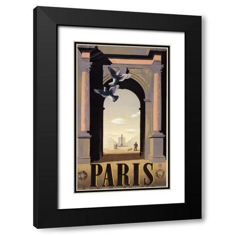Paris Arc Triomph Black Modern Wood Framed Art Print with Double Matting by Vintage Apple Collection