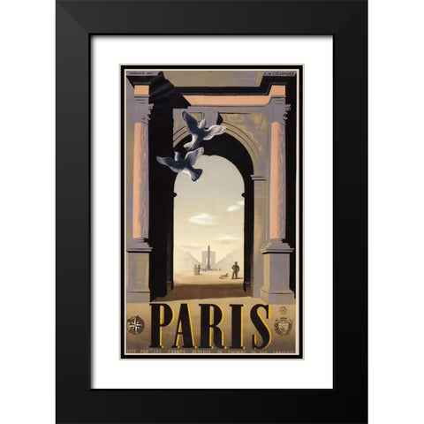 Paris Arc Triomph Black Modern Wood Framed Art Print with Double Matting by Vintage Apple Collection