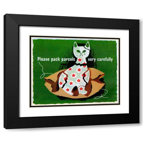 Please Pack Parcels Black Modern Wood Framed Art Print with Double Matting by Vintage Apple Collection