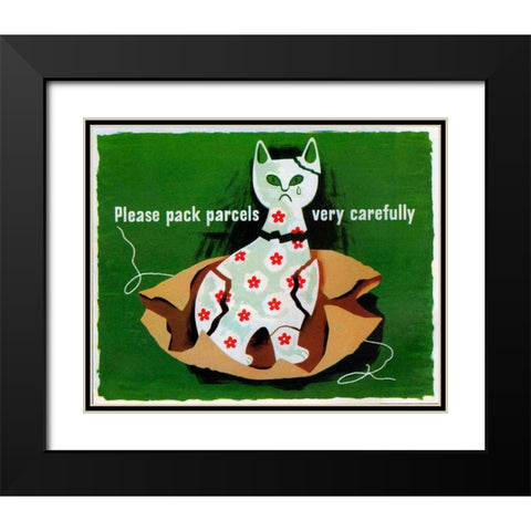 Please Pack Parcels Black Modern Wood Framed Art Print with Double Matting by Vintage Apple Collection