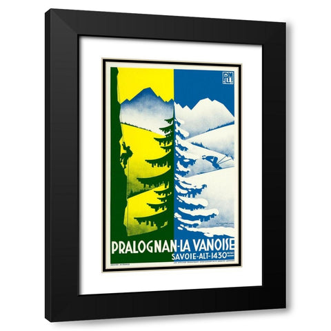 Pralognan Ski Black Modern Wood Framed Art Print with Double Matting by Vintage Apple Collection