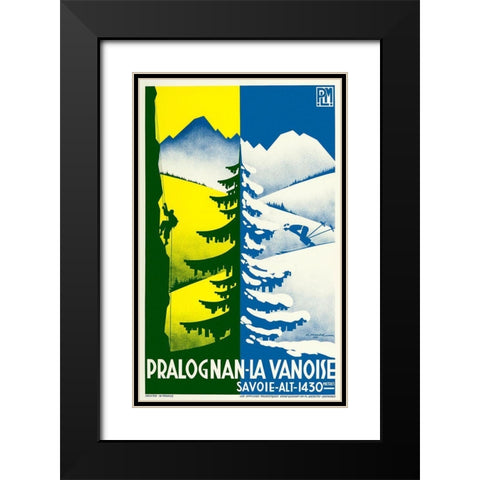 Pralognan Ski Black Modern Wood Framed Art Print with Double Matting by Vintage Apple Collection