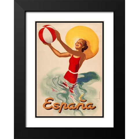 Spain Black Modern Wood Framed Art Print with Double Matting by Vintage Apple Collection