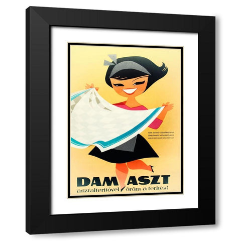 Tablecloth Girl Black Modern Wood Framed Art Print with Double Matting by Vintage Apple Collection