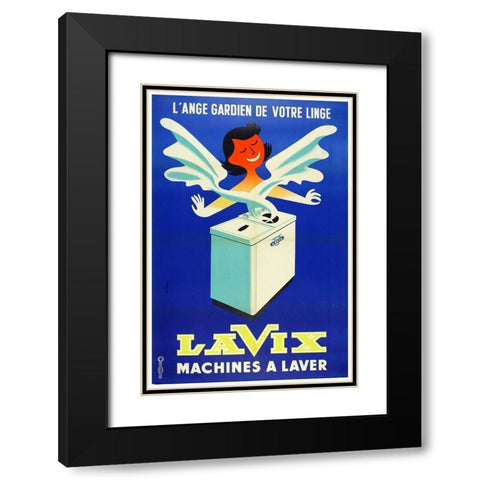 Washing Machine Black Modern Wood Framed Art Print with Double Matting by Vintage Apple Collection