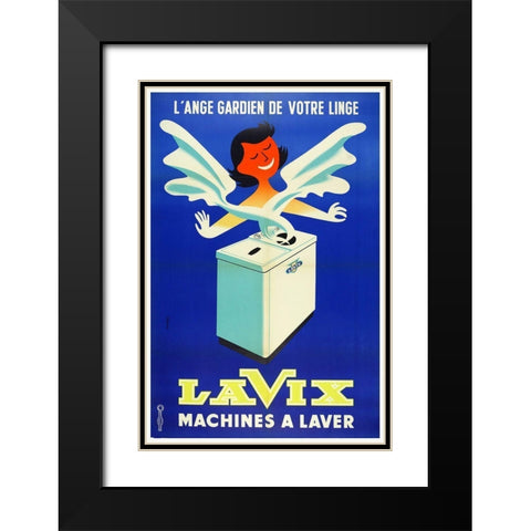 Washing Machine Black Modern Wood Framed Art Print with Double Matting by Vintage Apple Collection