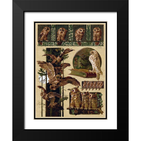 Owls Black Modern Wood Framed Art Print with Double Matting by Vintage Apple Collection