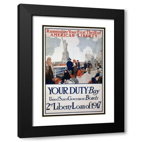 Statue of Liberty 1917 Black Modern Wood Framed Art Print with Double Matting by Vintage Apple Collection
