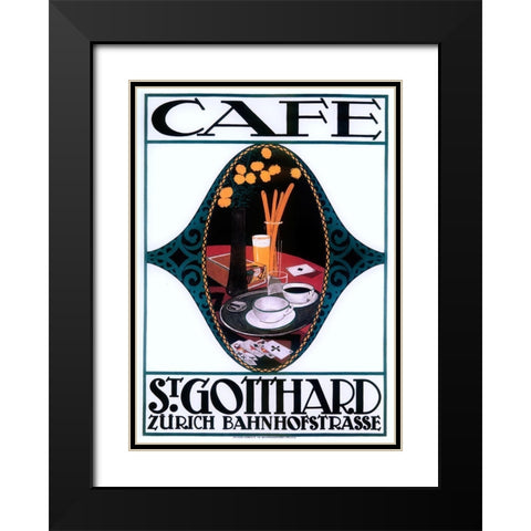 Art Deco Cafe Black Modern Wood Framed Art Print with Double Matting by Vintage Apple Collection