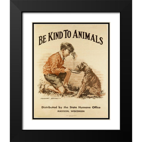 Be Kind to Animals Black Modern Wood Framed Art Print with Double Matting by Vintage Apple Collection
