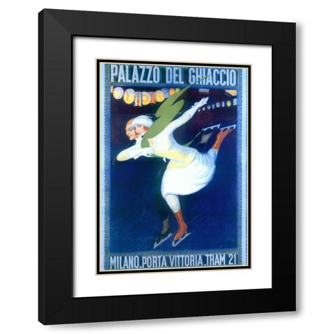 Ice Skating Black Modern Wood Framed Art Print with Double Matting by Vintage Apple Collection