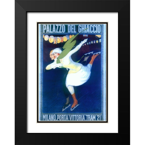 Ice Skating Black Modern Wood Framed Art Print with Double Matting by Vintage Apple Collection