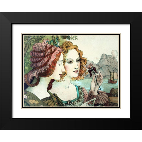 Vintage Art Nouveau Women Black Modern Wood Framed Art Print with Double Matting by Vintage Apple Collection