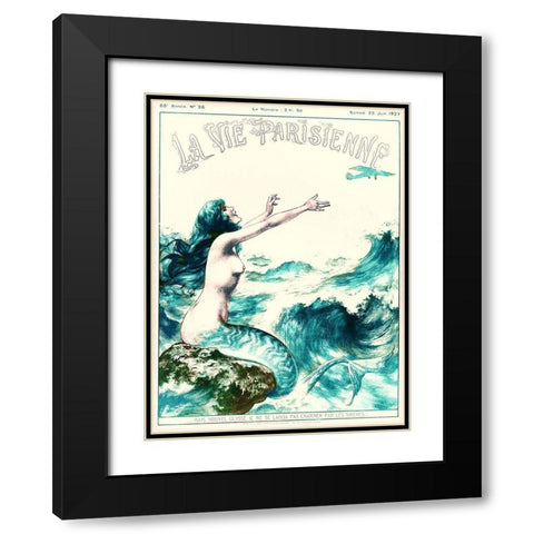 Vintage Mermaid Black Modern Wood Framed Art Print with Double Matting by Vintage Apple Collection