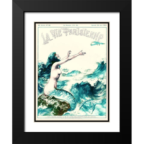 Vintage Mermaid Black Modern Wood Framed Art Print with Double Matting by Vintage Apple Collection
