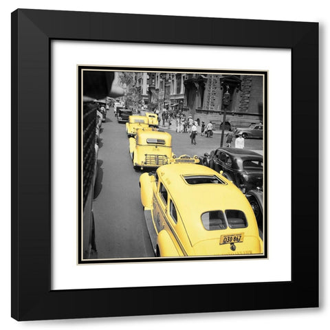 Yellow Cabs Black Modern Wood Framed Art Print with Double Matting by Vintage Apple Collection