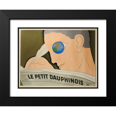 artdeco_french_newspaper Black Modern Wood Framed Art Print with Double Matting by Vintage Apple Collection