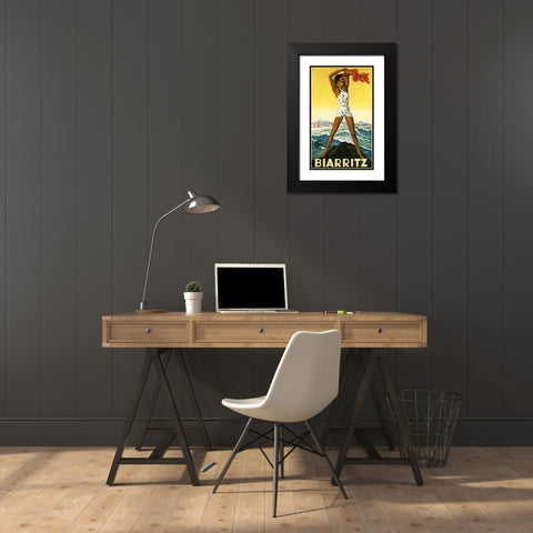 biarritz Black Modern Wood Framed Art Print with Double Matting by Vintage Apple Collection