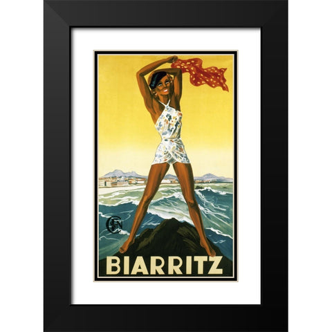 biarritz Black Modern Wood Framed Art Print with Double Matting by Vintage Apple Collection