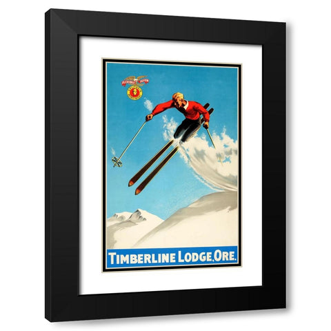 Timeberline Lodge Black Modern Wood Framed Art Print with Double Matting by Vintage Apple Collection