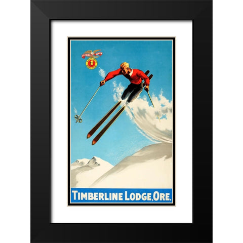 Timeberline Lodge Black Modern Wood Framed Art Print with Double Matting by Vintage Apple Collection