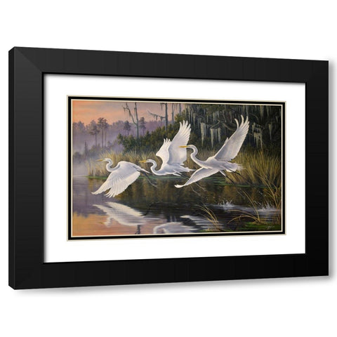 Morning Departure Egrets Black Modern Wood Framed Art Print with Double Matting by Goebel, Wilhelm