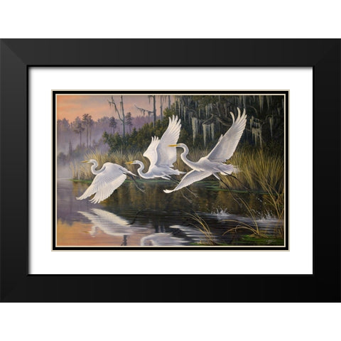 Morning Departure Egrets Black Modern Wood Framed Art Print with Double Matting by Goebel, Wilhelm
