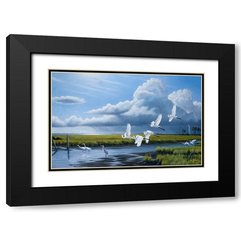 Summer Storm Egrets Black Modern Wood Framed Art Print with Double Matting by Goebel, Wilhelm