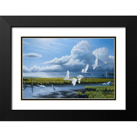 Summer Storm Egrets Black Modern Wood Framed Art Print with Double Matting by Goebel, Wilhelm