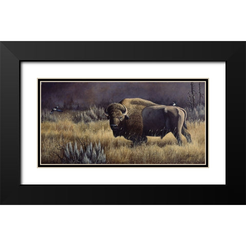 Bison And Magpies Black Modern Wood Framed Art Print with Double Matting by Goebel, Wilhelm