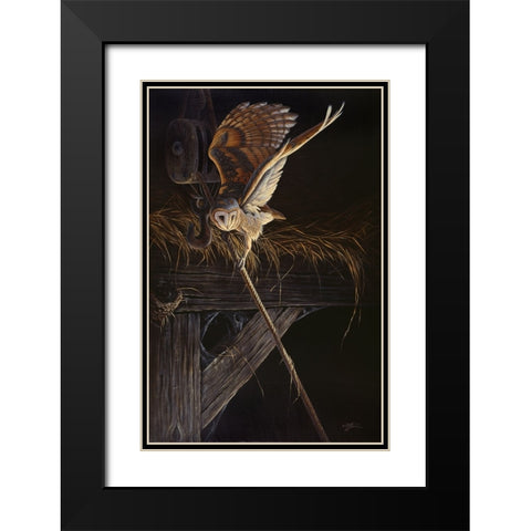 Tight Rope Barn Owl Black Modern Wood Framed Art Print with Double Matting by Goebel, Wilhelm
