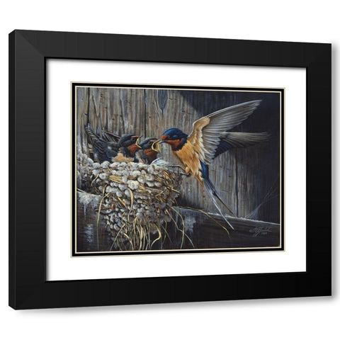 Country Living  - Barn Swallows Black Modern Wood Framed Art Print with Double Matting by Goebel, Wilhelm