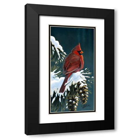Winter Cardinal Black Modern Wood Framed Art Print with Double Matting by Goebel, Wilhelm
