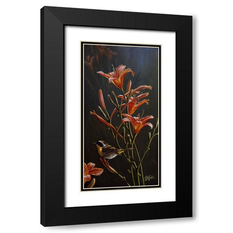 Yellowthroat And Daylilies Black Modern Wood Framed Art Print with Double Matting by Goebel, Wilhelm