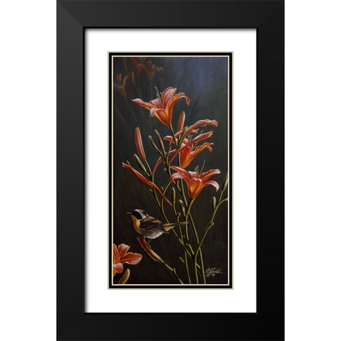 Yellowthroat And Daylilies Black Modern Wood Framed Art Print with Double Matting by Goebel, Wilhelm
