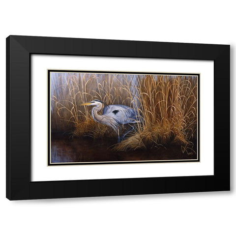 Set In Gold - Great Blue Heron Black Modern Wood Framed Art Print with Double Matting by Goebel, Wilhelm