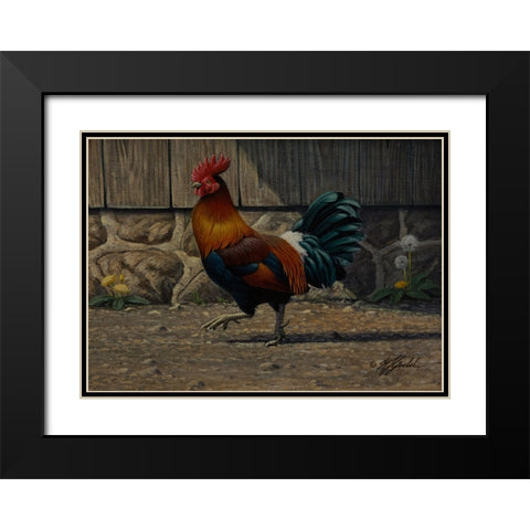 Barnyard Strut - Bantam Rooster Black Modern Wood Framed Art Print with Double Matting by Goebel, Wilhelm