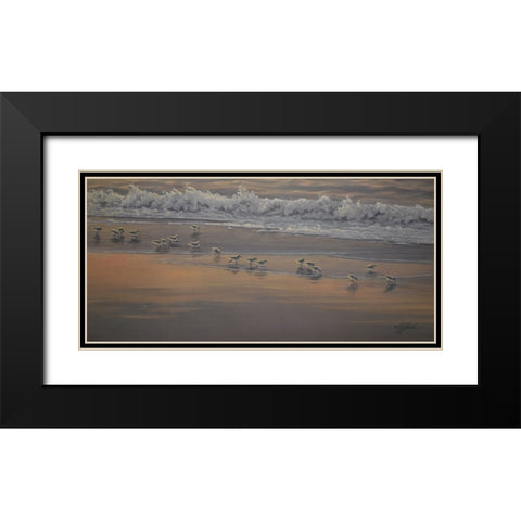 Morning Surf And Sanderlings Black Modern Wood Framed Art Print with Double Matting by Goebel, Wilhelm