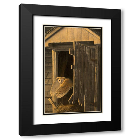 Out of the Darkness - Barn Owl Black Modern Wood Framed Art Print with Double Matting by Goebel, Wilhelm