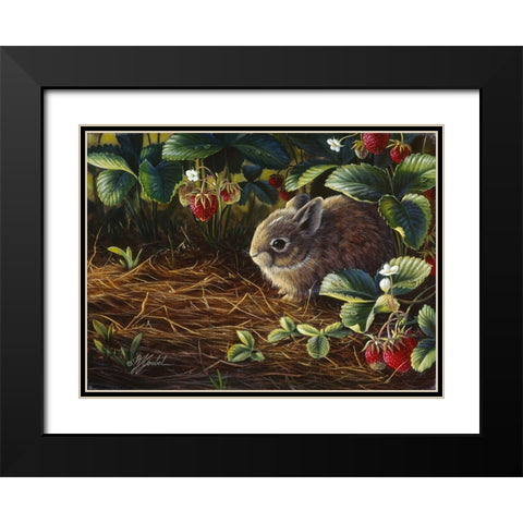 Young Cottontail And Strawberries Black Modern Wood Framed Art Print with Double Matting by Goebel, Wilhelm