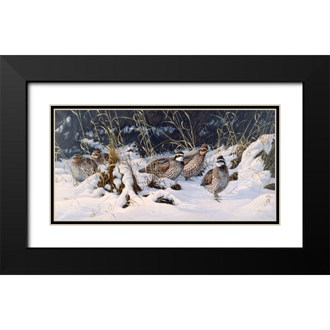 Close To Cover  - Bobwhites Black Modern Wood Framed Art Print with Double Matting by Goebel, Wilhelm