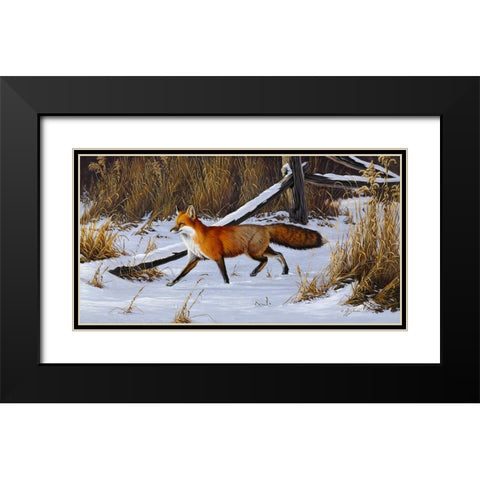 Fox Trot  - Red Fox Black Modern Wood Framed Art Print with Double Matting by Goebel, Wilhelm