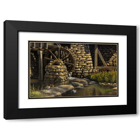 Mill Pond and Mallards Black Modern Wood Framed Art Print with Double Matting by Goebel, Wilhelm