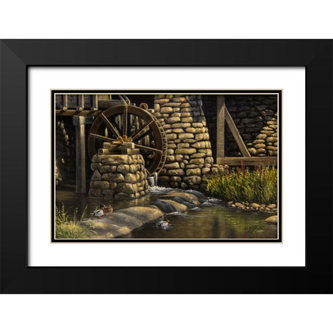 Mill Pond and Mallards Black Modern Wood Framed Art Print with Double Matting by Goebel, Wilhelm