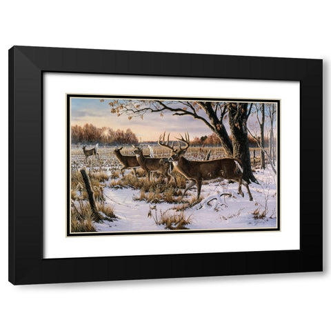 Cautious Crossing - Whitetails Black Modern Wood Framed Art Print with Double Matting by Goebel, Wilhelm