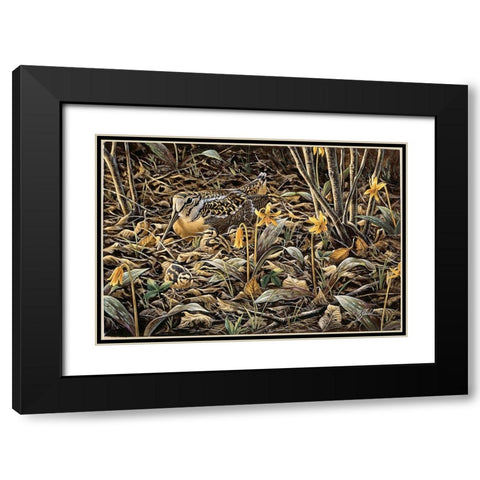 Early Brood - Woodcock Young Black Modern Wood Framed Art Print with Double Matting by Goebel, Wilhelm