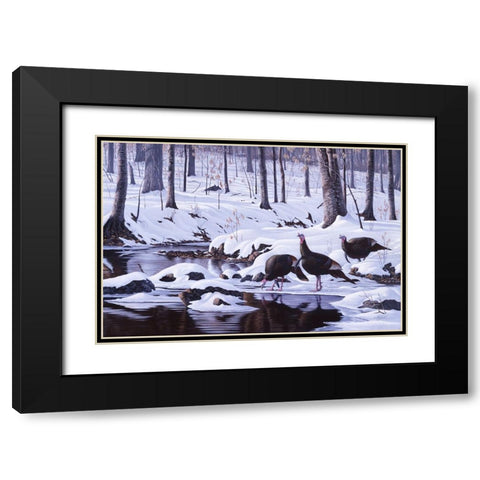 Hardwood Creek - Wild Turkeys Black Modern Wood Framed Art Print with Double Matting by Goebel, Wilhelm