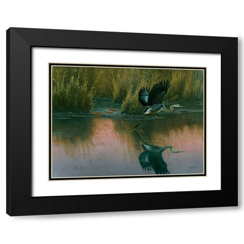 Evening Flight - Great Blue Heron Black Modern Wood Framed Art Print with Double Matting by Goebel, Wilhelm